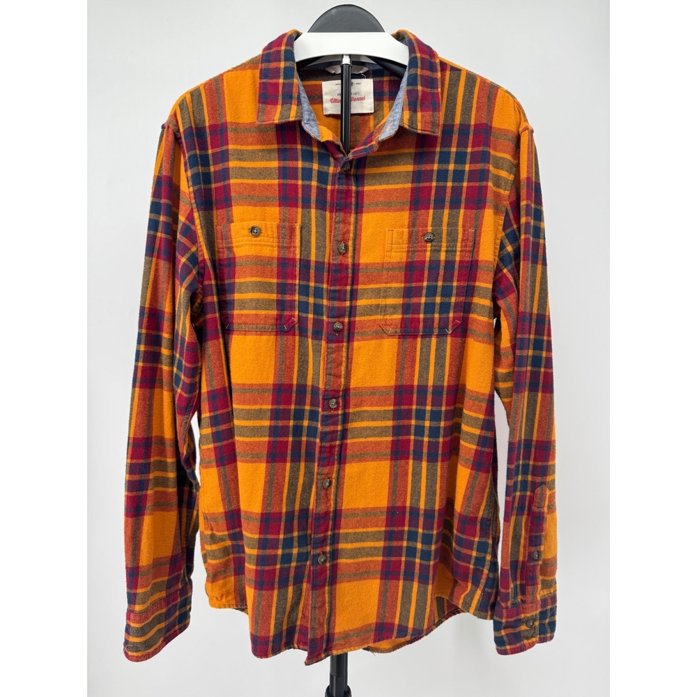 Urban Pipeline Mens Ultimate Flannel Shirt Orange Plaid Long Sleeve Large